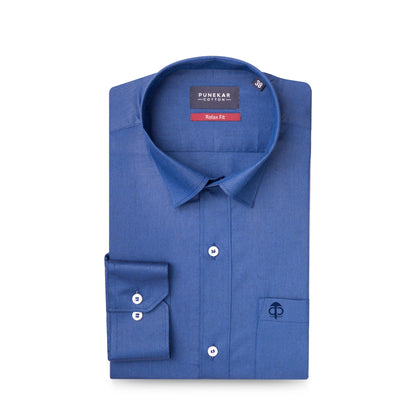 Dark Blue Colour Signature Classic Oxford Shirt For Men - Punekar Cotton