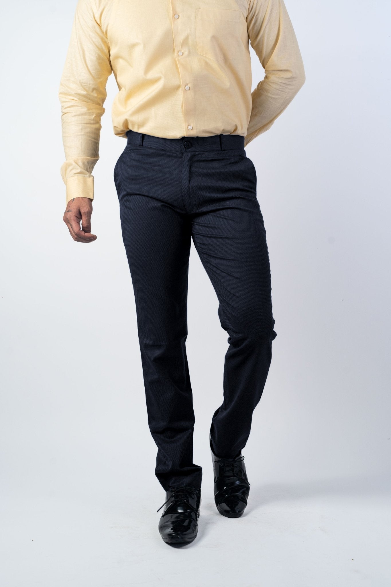 Dark Navy Blue Color Blend Cotton Pant for men - Punekar Cotton