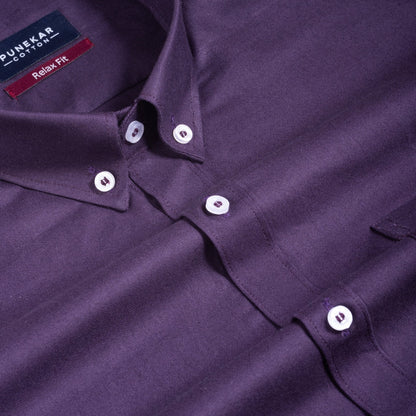 Dark Purple Colour Cotton Oxford Button Down Collar Shirt For Men - Punekar Cotton