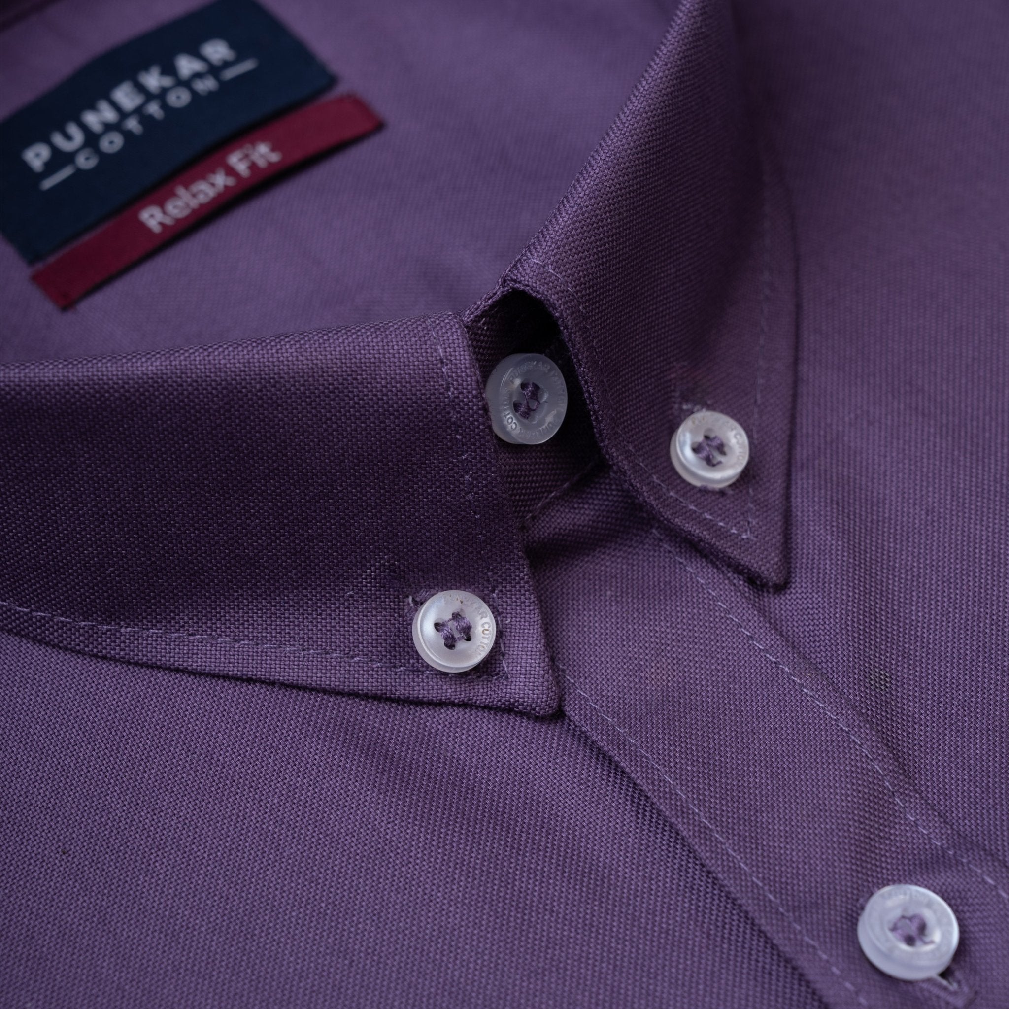 Dark Purple Colour Cotton Oxford Button Down Collar Shirt For Men - Punekar Cotton