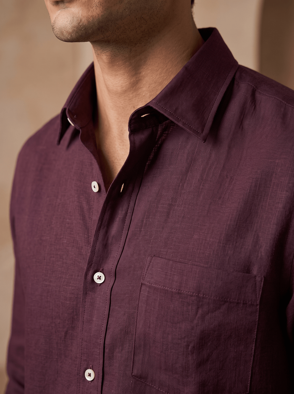 Dark Wine Color 80s Lino Lyocell Shirt For Men - Punekar Cotton