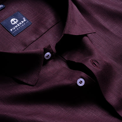 Dark Wine Color 80s Lino Lyocell Shirt For Men - Punekar Cotton