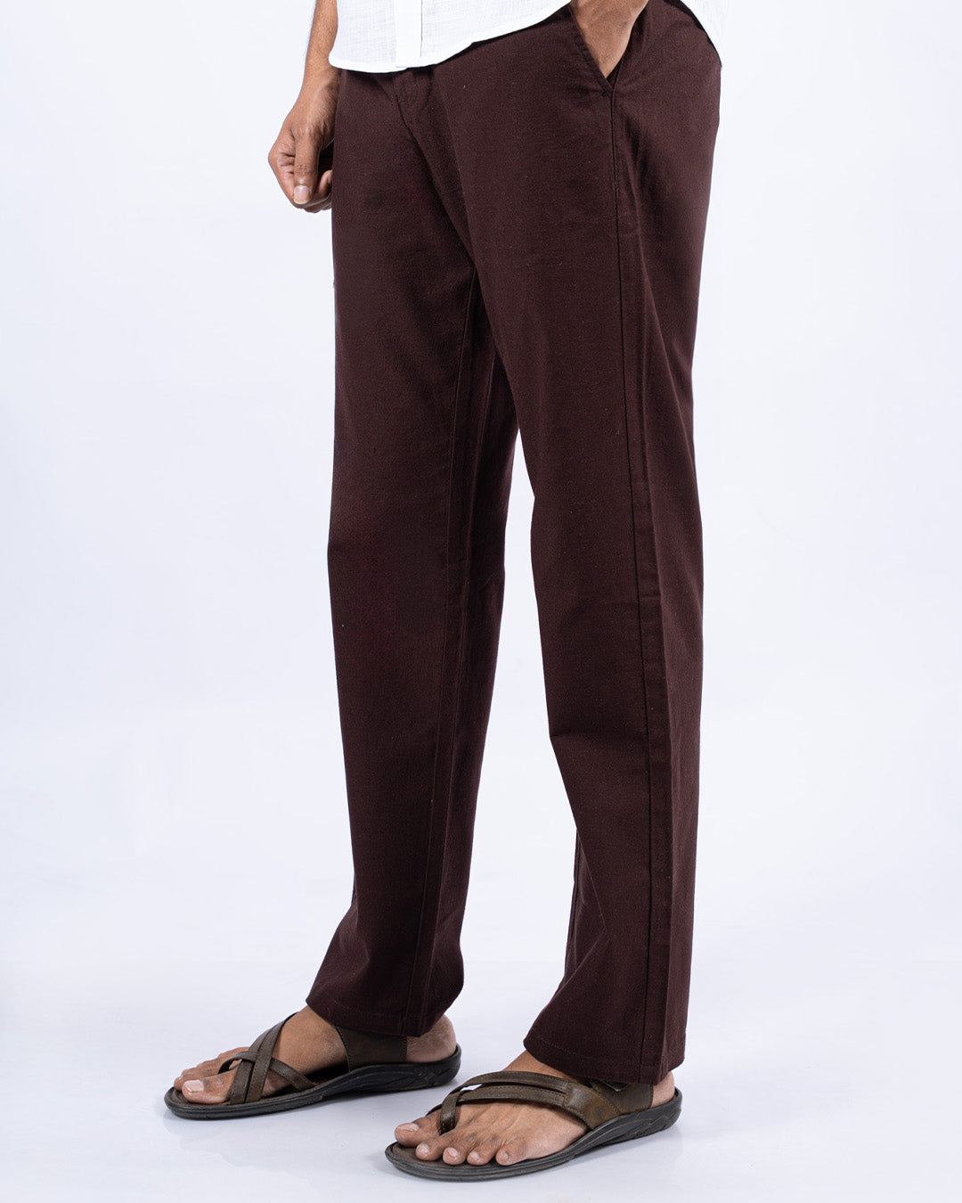 Maroon Everyday Cotton Linen Straight-Fit Pants for Men