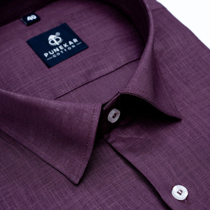 Deep Plum Color 80s Lino Lyocell Shirt For Men - Punekar Cotton