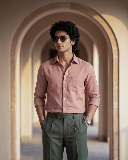 Dusty Clay Color 80s Lino Lyocell Shirt For Men - Punekar Cotton