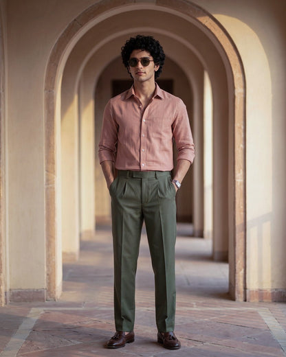 Dusty Clay Color 80s Lino Lyocell Shirt For Men - Punekar Cotton