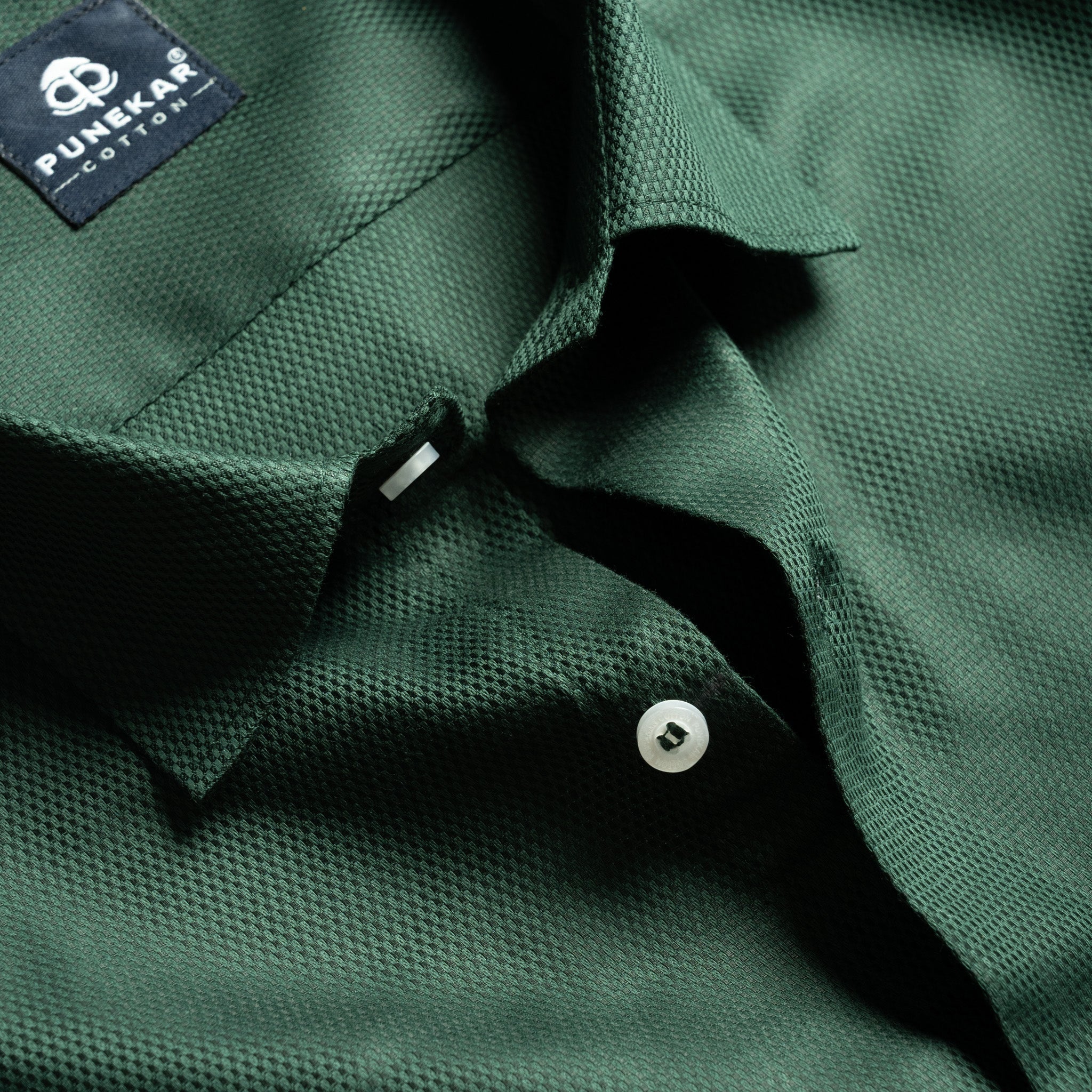 Emerald Green Softweave Cotton Tencel Textured Shirt For Men - Punekar Cotton