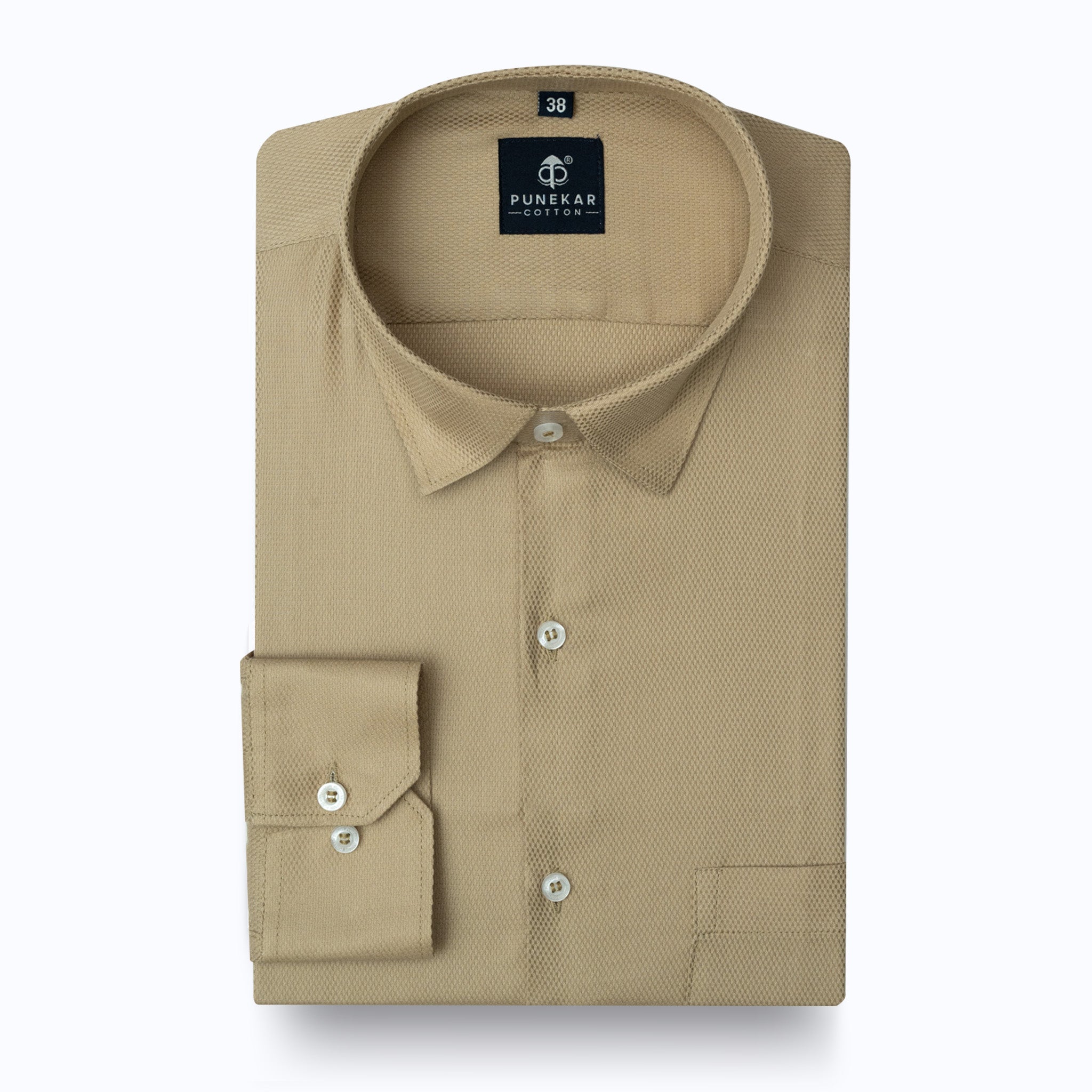 Desert Sand Softweave Cotton Tencel Textured Shirt For Men