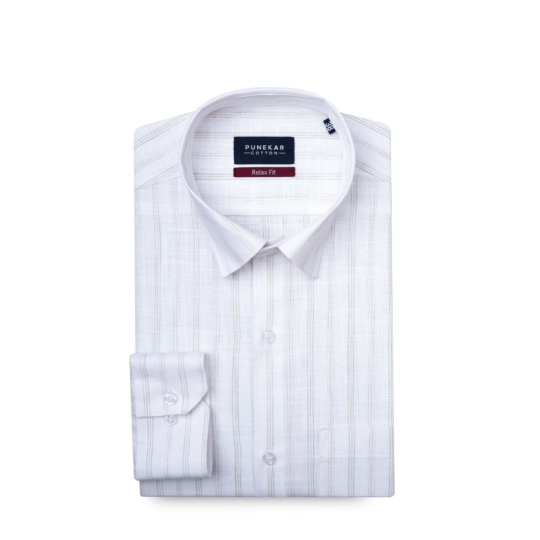 Green White Colour Vertical Cotton Linen Stripe Shirt For Men - Punekar Cotton