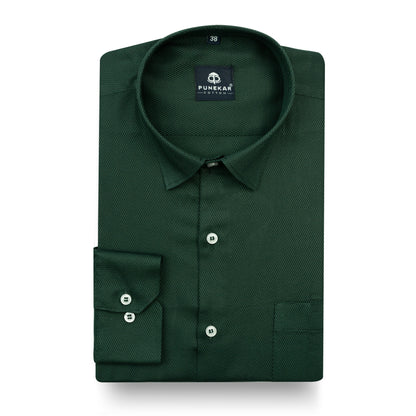 Emerald Green Softweave Cotton Tencel Textured Shirt For Men