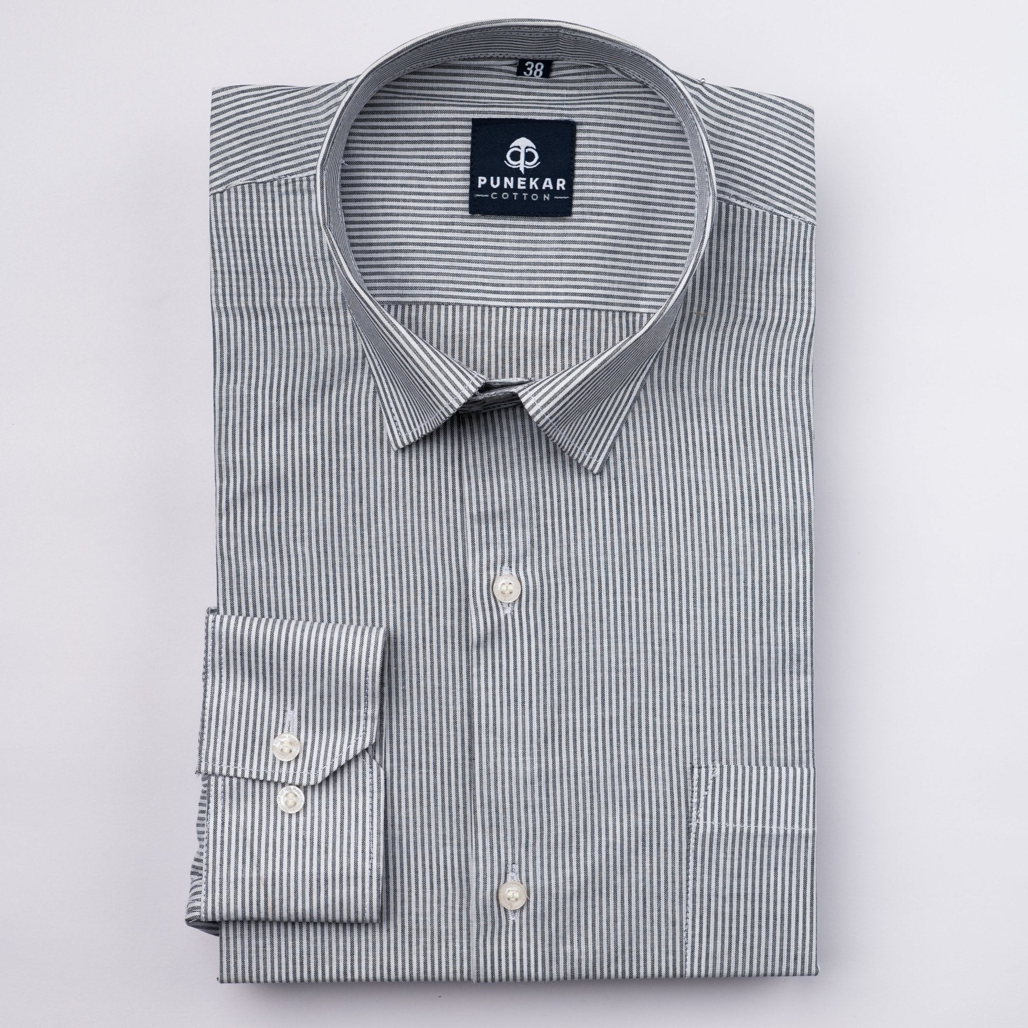 Grey Color Lining Paper Cotton Shirts For Men - Punekar Cotton