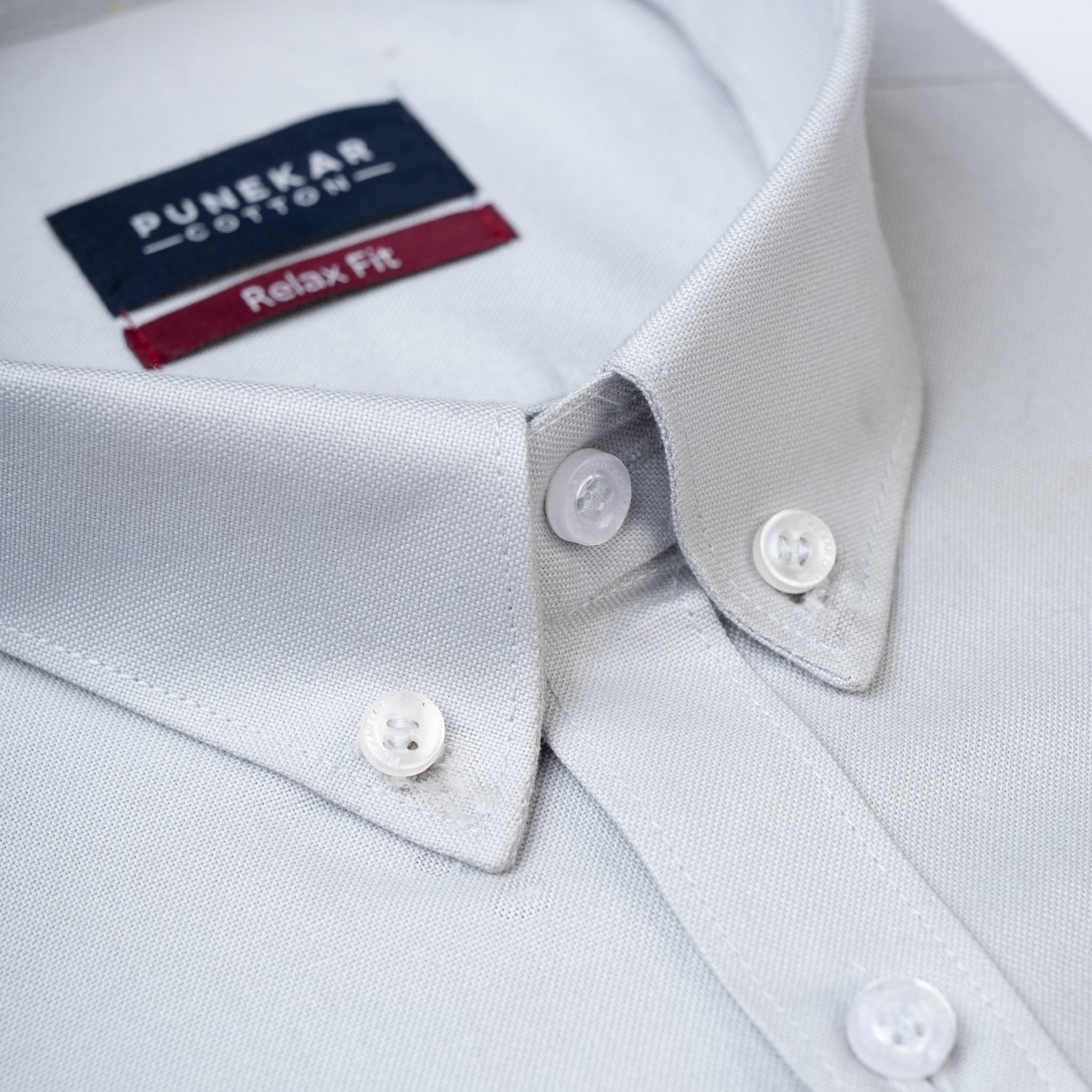 Grey Colour Cotton Oxford Button Down Collar Shirt For Men - Punekar Cotton