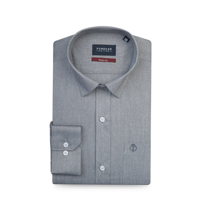 Grey Colour Signature Classic Oxford Shirt For Men - Punekar Cotton