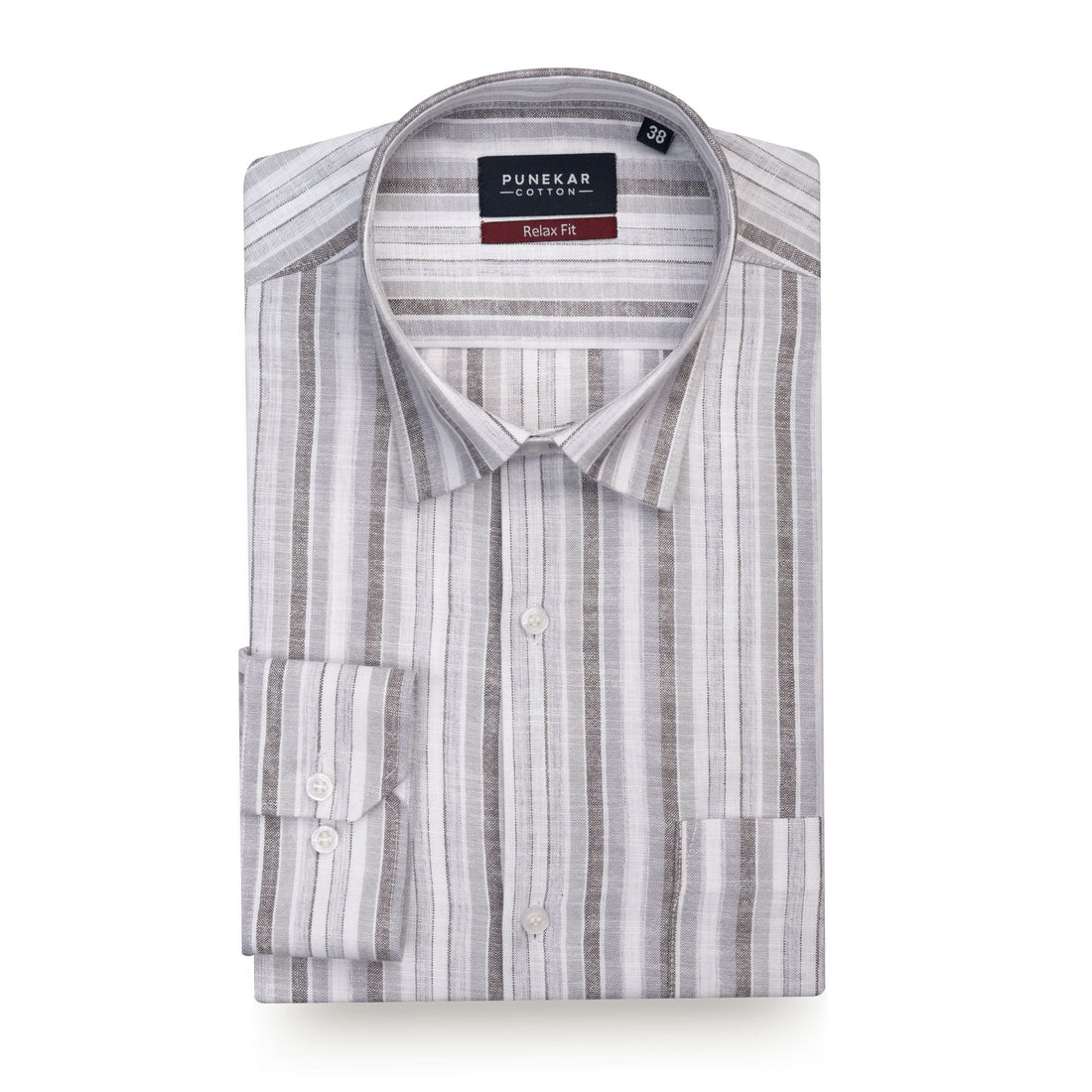 Grey Striped Blend Cotton Shirt for Men - Punekar Cotton