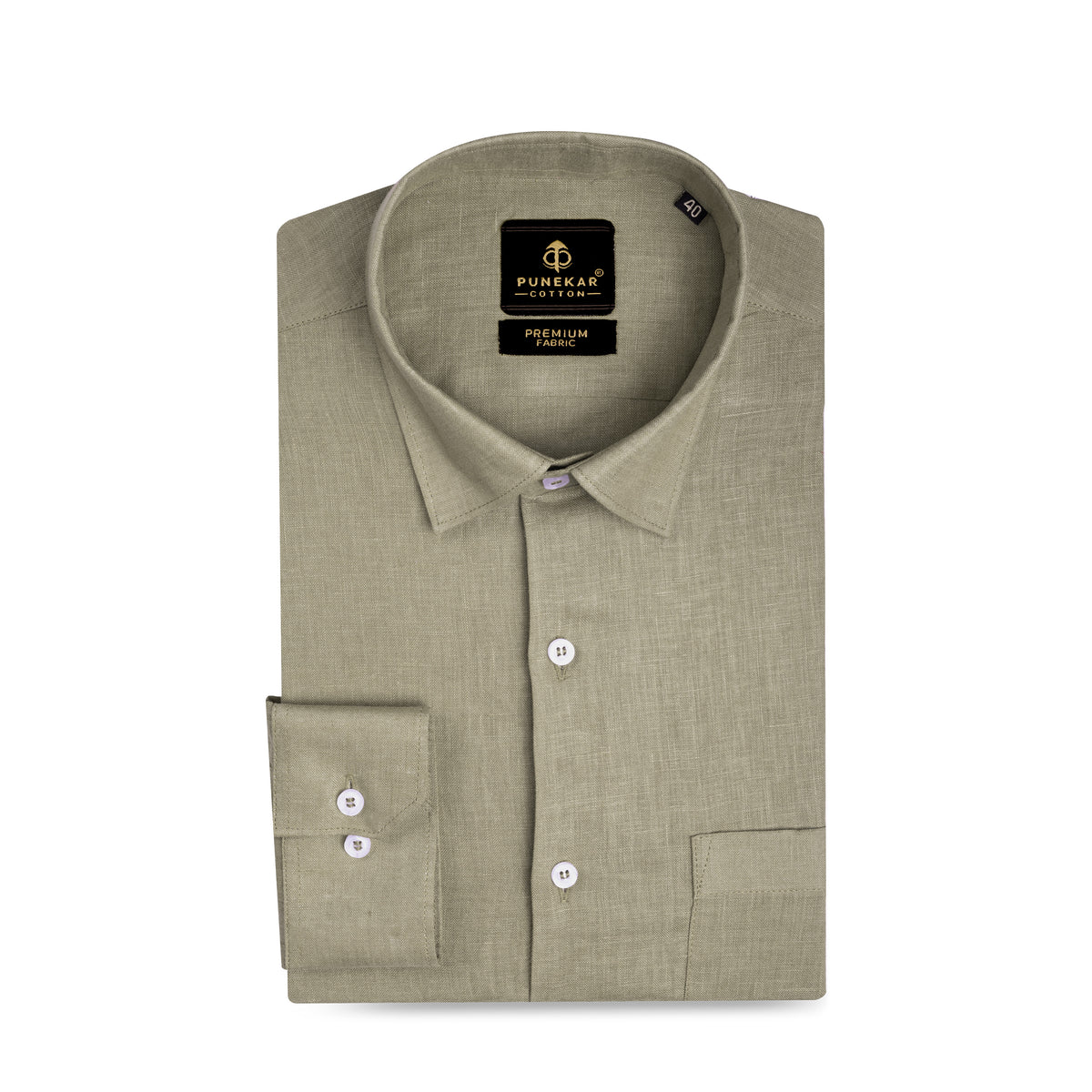 Sage Khaki Color 60Lea Pure Linen Shirt For Men