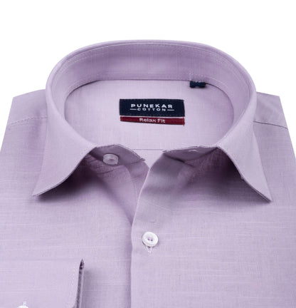 Lavender Color Solid Cotton Linen Shirt For Men - Punekar Cotton