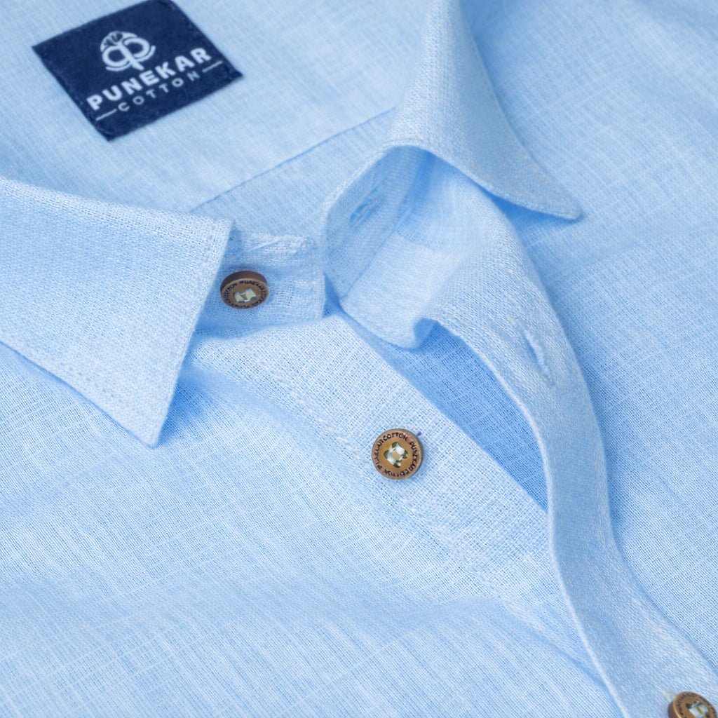 Light Blue Color Linen Formal Shirts For Men - Punekar Cotton