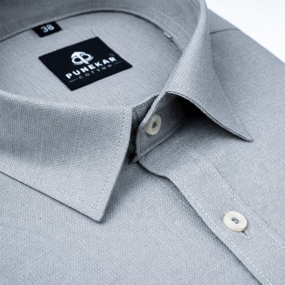 Light Grey Color Cotton Linen Shirt For Men - Punekar Cotton