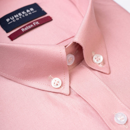 Light Rose Colour Cotton Oxford Button Down Collar Shirt For Men - Punekar Cotton