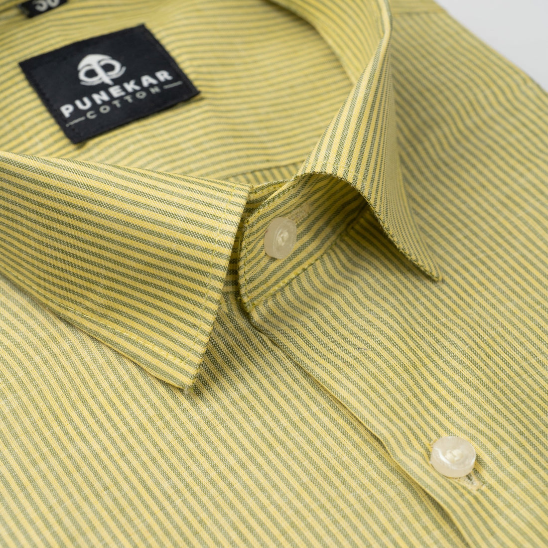 Light Yellow Color Lining Paper Cotton Shirts For Men - Punekar Cotton