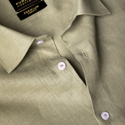Sage Khaki Color 60Lea Pure Linen Shirt For Men