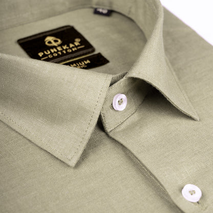 Sage Khaki Color 60Lea Pure Linen Shirt For Men