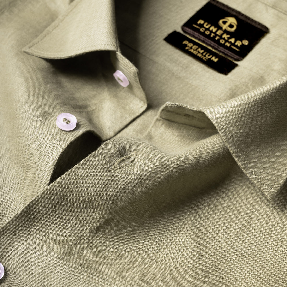 Sage Khaki Color 60Lea Pure Linen Shirt For Men