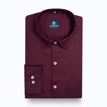 Burgundy Wine Softweave Cotton Tencel Textured Shirt For Men