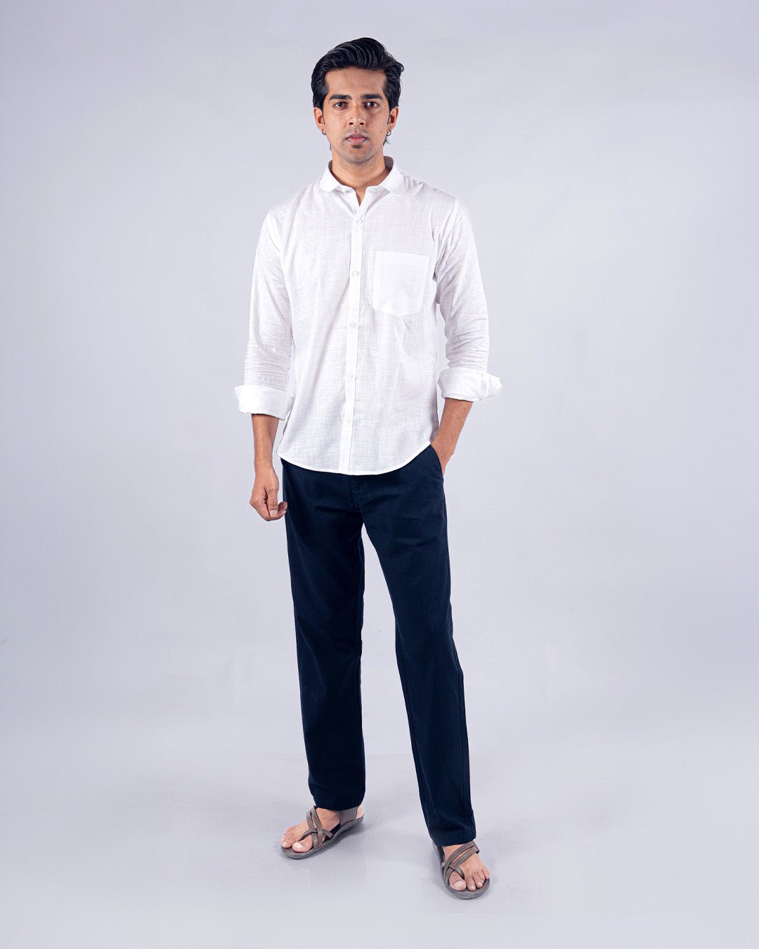 Navy Blue Everyday Cotton Linen Straight-Fit Pants for Men - Punekar Cotton