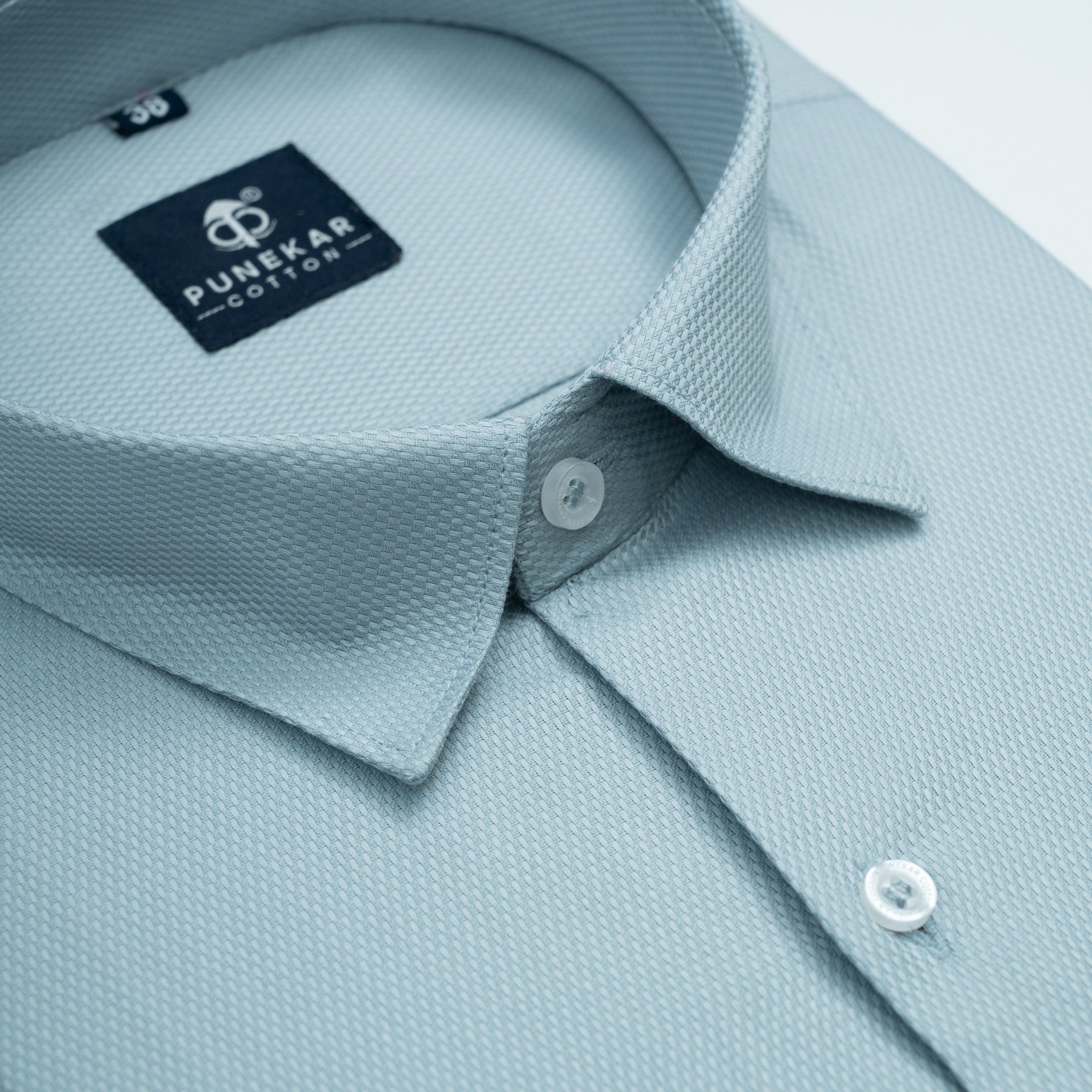 Powder Blue Softweave Cotton Tencel Textured Shirt For Men