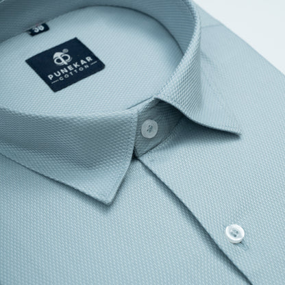 Powder Blue Softweave Cotton Tencel Textured Shirt For Men