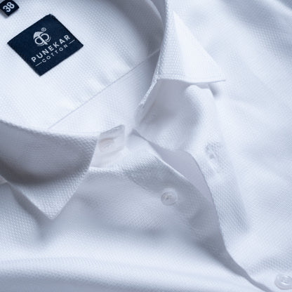 White Softweave Cotton Tencel Textured Shirt For Men