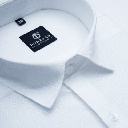 White Softweave Cotton Tencel Textured Shirt For Men