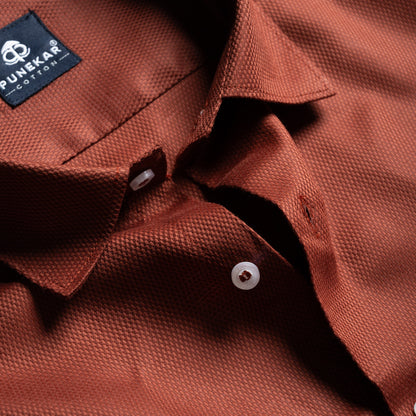 Rustic Red Softweave Cotton Tencel Textured Shirt For Men