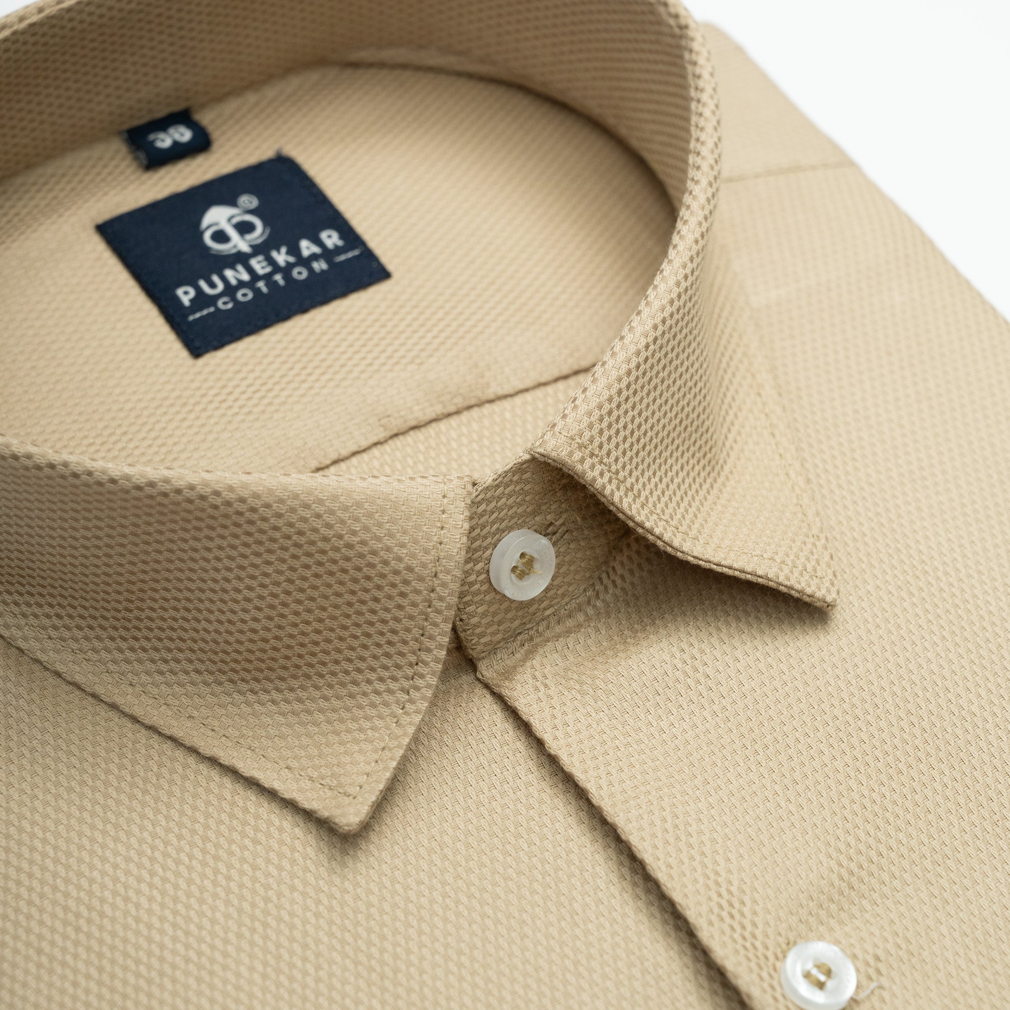 Desert Sand Softweave Cotton Tencel Textured Shirt For Men