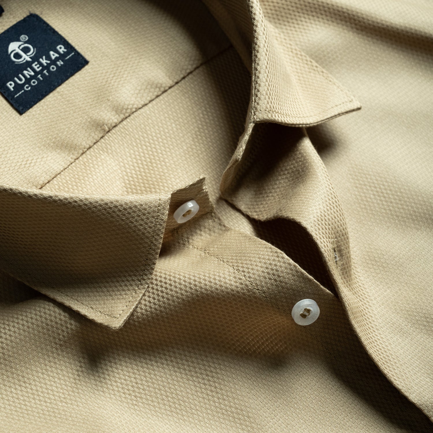 Desert Sand Softweave Cotton Tencel Textured Shirt For Men