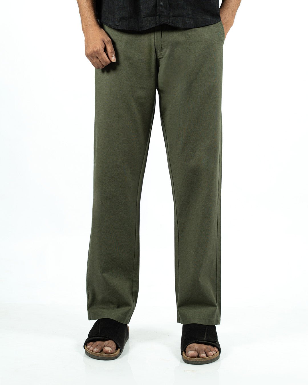 Olive Everyday Cotton Linen Straight-Fit Pants for Men - Punekar Cotton