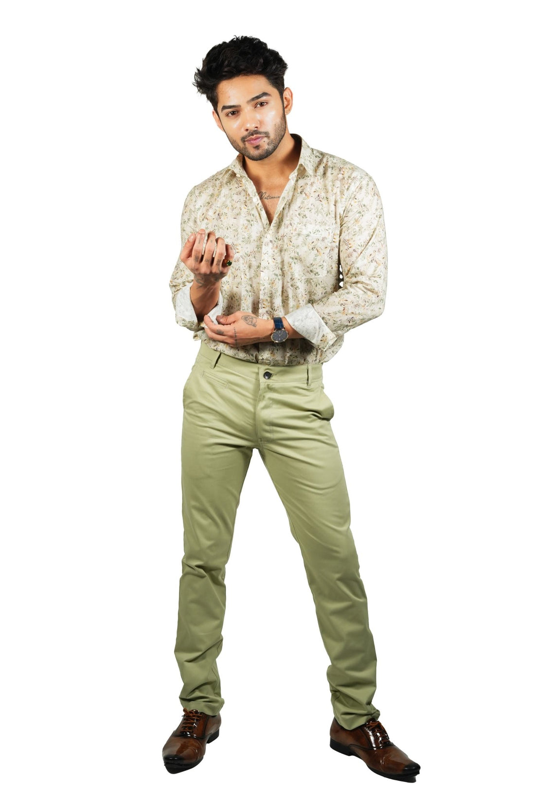 Olive Green Color Cotton Trouser Pants for Men - Punekar Cotton