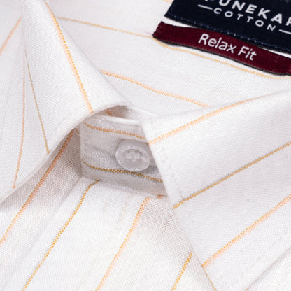 Orange White Colour Cotton Linen Lining Shirt For Men - Punekar Cotton