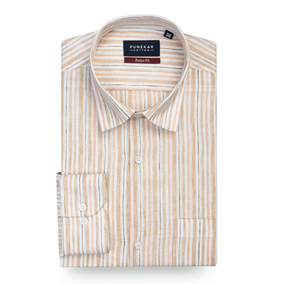 Peach & Beige Striped Blend Cotton Shirt for Men - Punekar Cotton