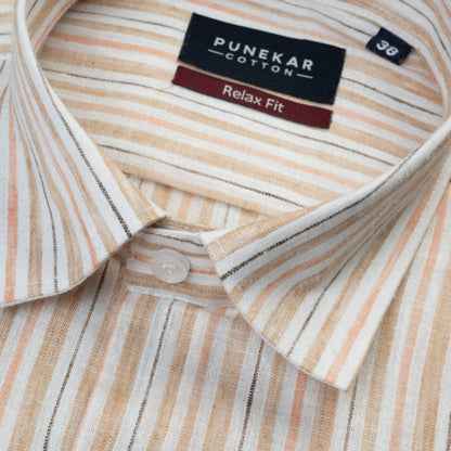 Peach &amp; Beige Striped Blend Cotton Shirt for Men - Punekar Cotton