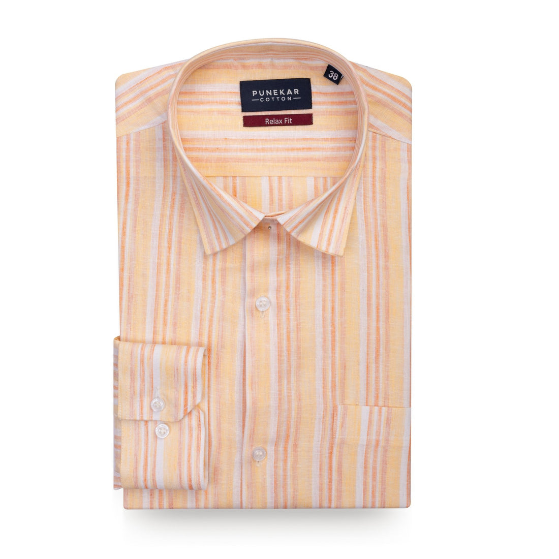 Peach Orange Striped Blend Cotton Shirt for Men - Punekar Cotton