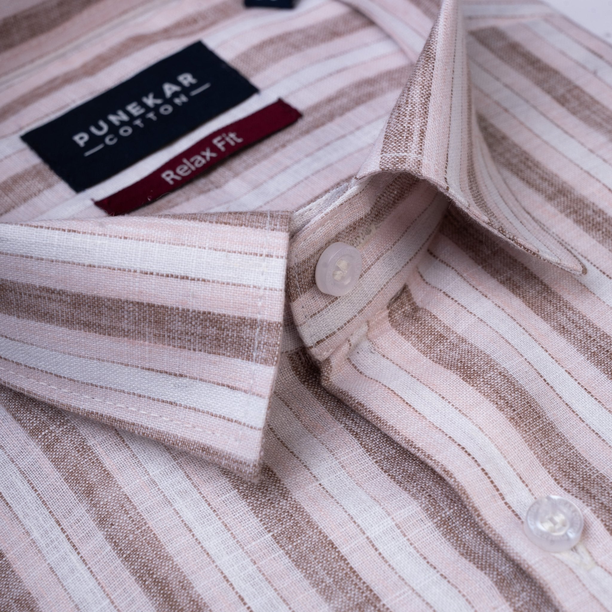 Pink &amp; Brown Colour Vertical Cotton Blend Striped Shirt For Men - Punekar Cotton