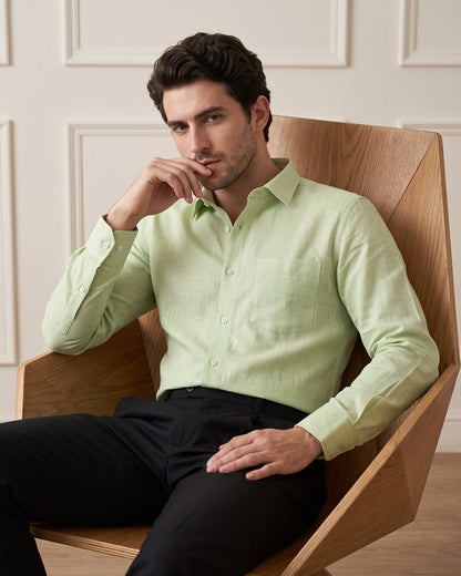Pista Green Color 80s Lino Lyocell Shirt For Men - Punekar Cotton