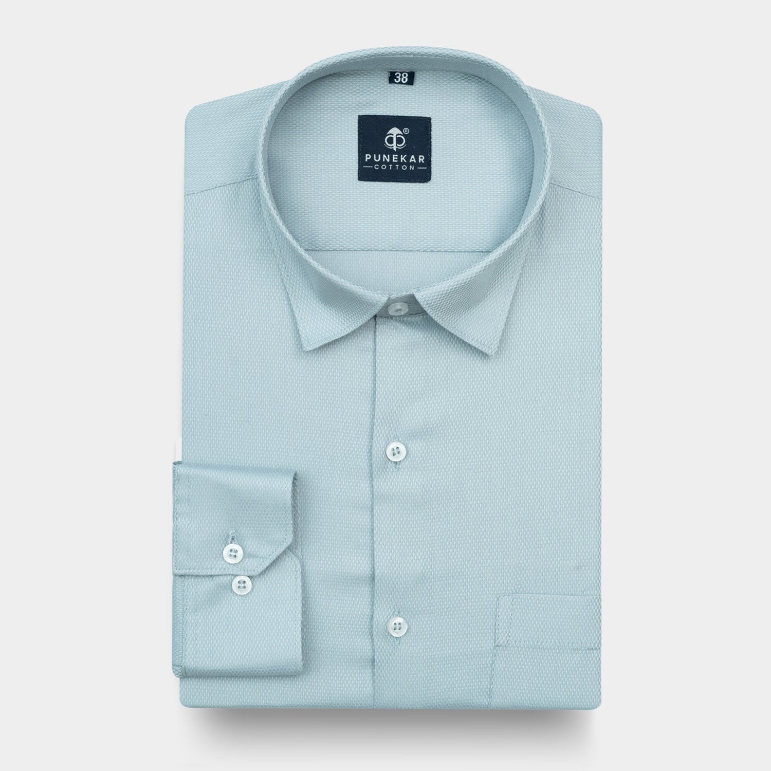 Powder Blue Softweave Cotton Tencel Textured Shirt For Men - Punekar Cotton