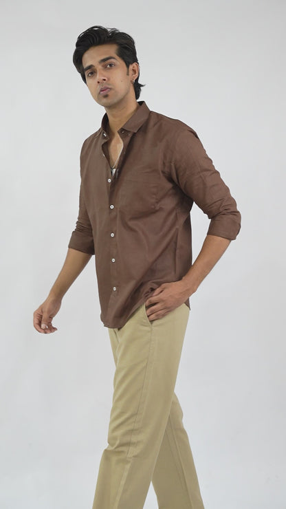 Dark Beige Everyday Cotton Linen Straight-Fit Pants for Men