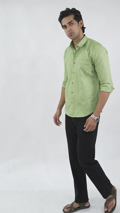 Black Everyday Cotton Linen Straight-Fit Pants for Men
