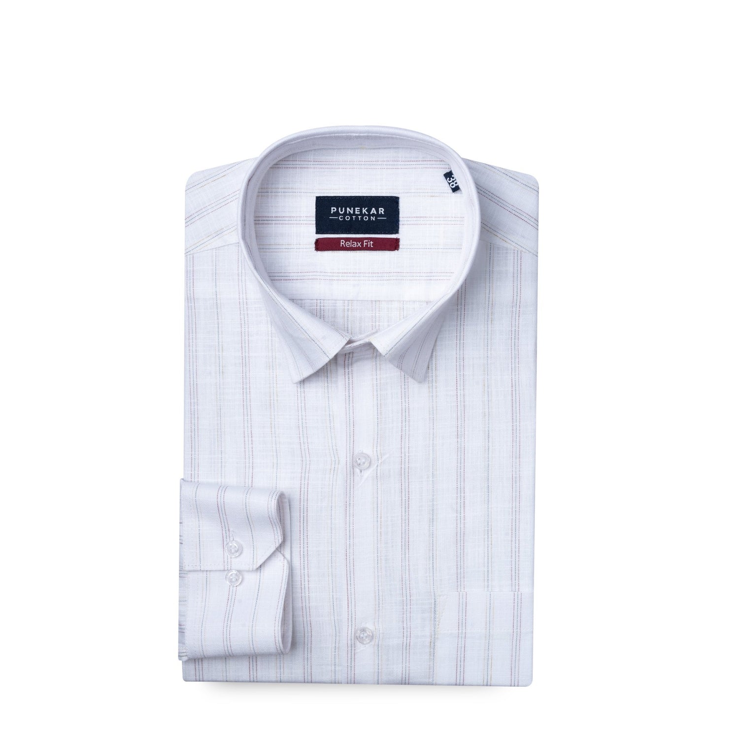 Red White Colour Vertical Cotton Linen Stripe Shirt For Men - Punekar Cotton