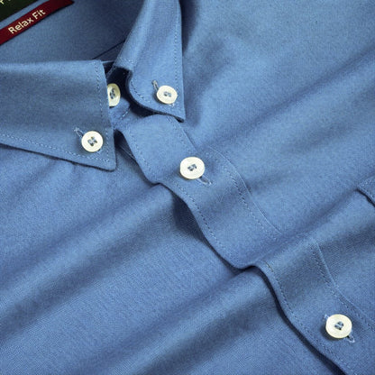 Royal Blue Colour Cotton Oxford Button Down Collar Shirt For Men - Punekar Cotton