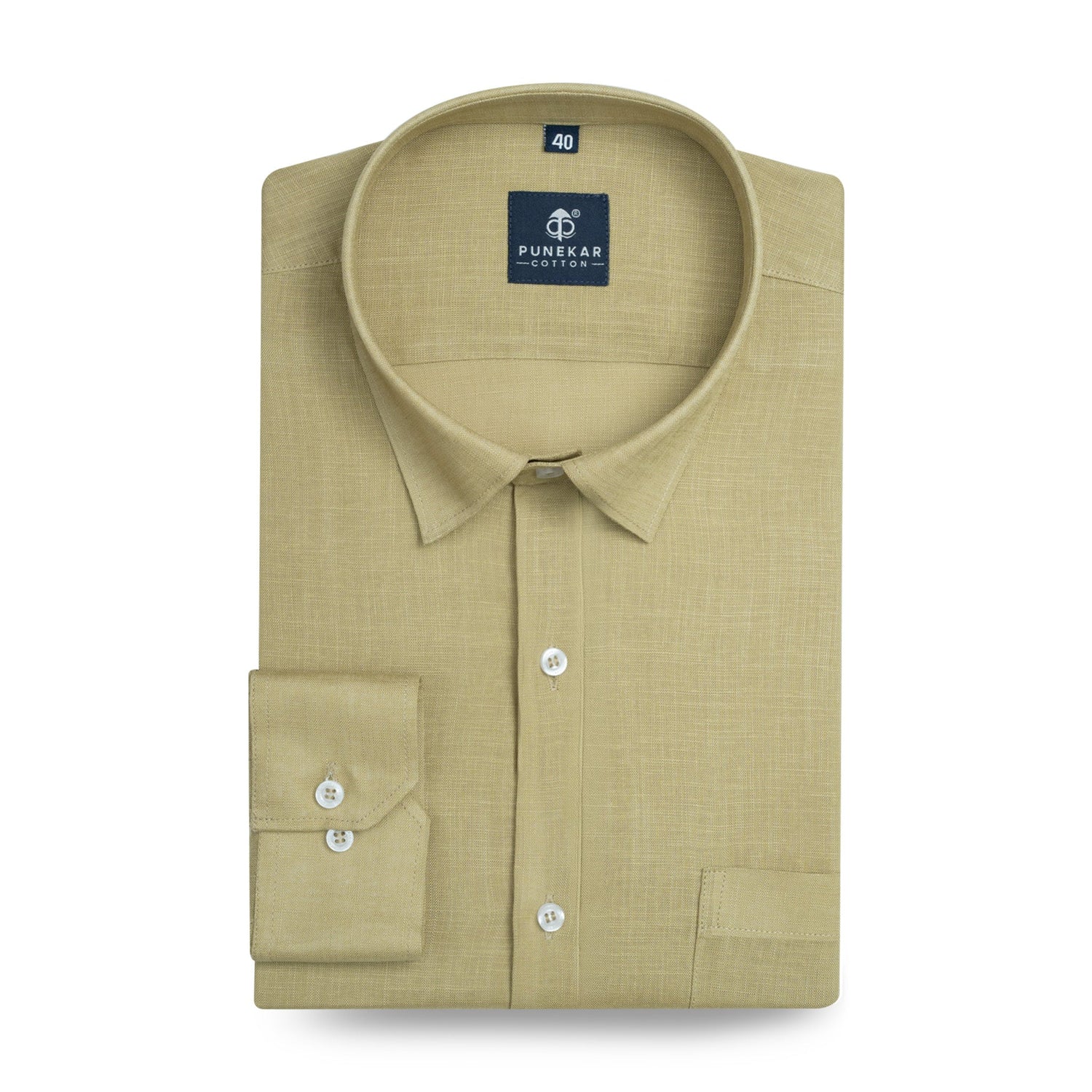 Sand Khaki Color 80s Lino Lyocell Shirt For Men - Punekar Cotton